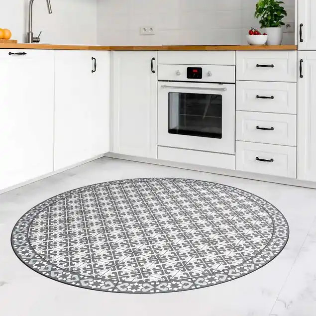 Aktuell Geometrischer Fliesenmix Herzen Grau Runder Vinyl-Teppich