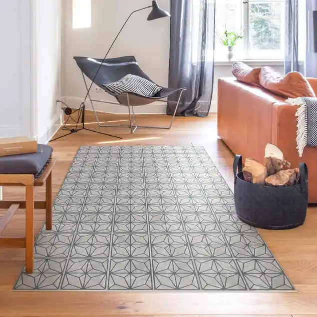 Zertifiziert Fliesenmuster Stern Geometrie graublau Vinylteppich