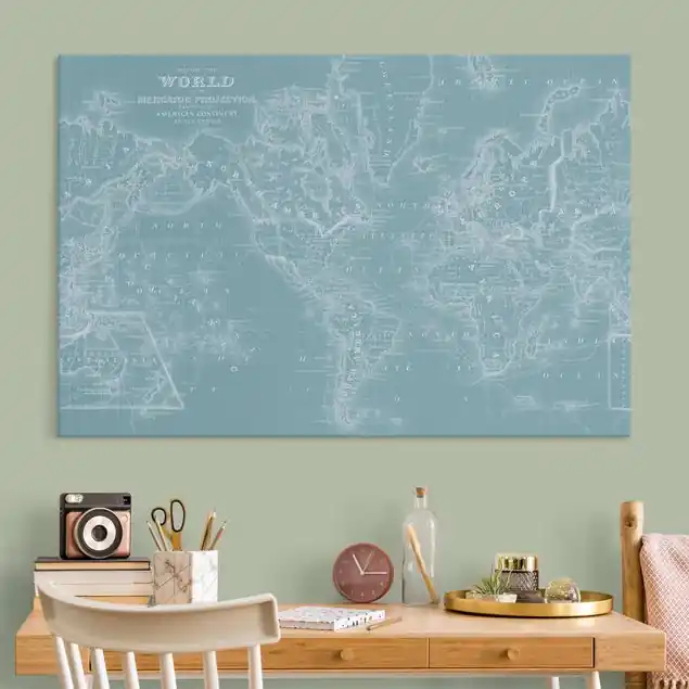 Weltkarte in Eisblau Begrenztes Angebot