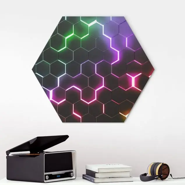 Aktuell Strukturierte Hexagone mit Neonlicht
