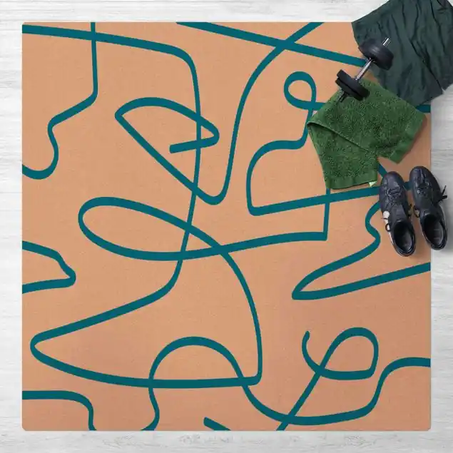 Abstrakter Linienfluss Blau                               Kork-Teppich Gratis Versand