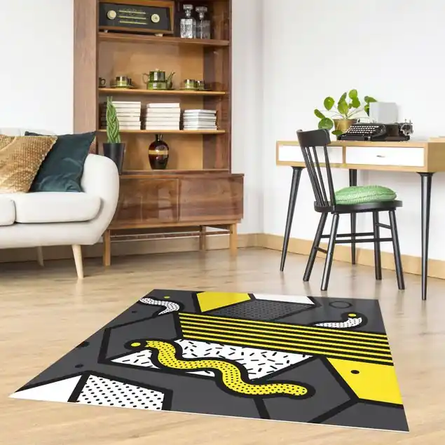 Aktuell Komposition Neo Memphis Gelb und Grau Vinylteppich