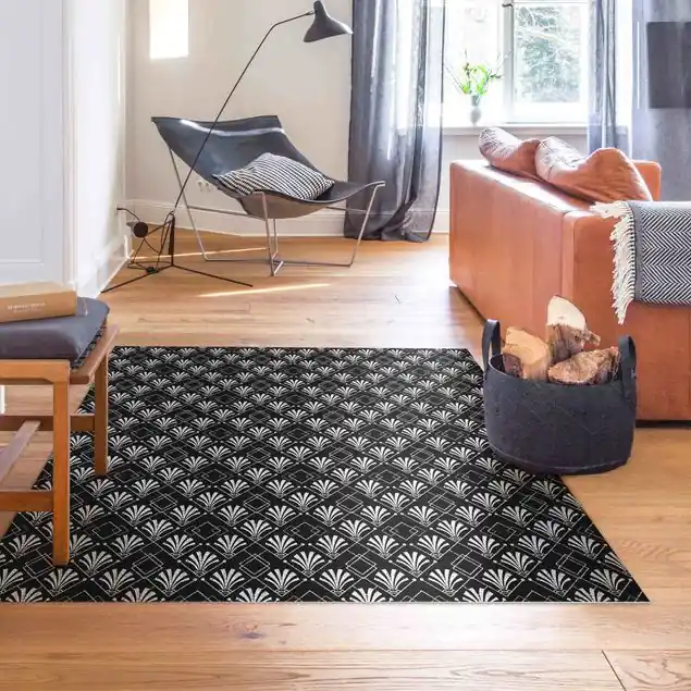 Angebot Glitzeroptik mit Art Deco Muster auf Schwarz Vinylteppich