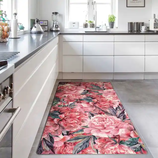 Zartes Aquarell Rote Pfingstrosen Muster Teppich Preiswert