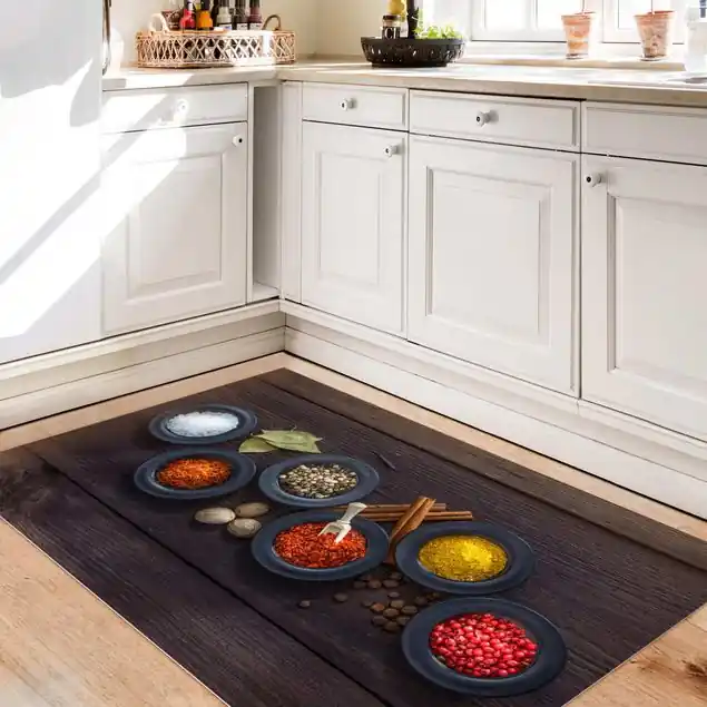 Zertifiziert Schwarze Schalen mit Gewürzen Vinylteppich
