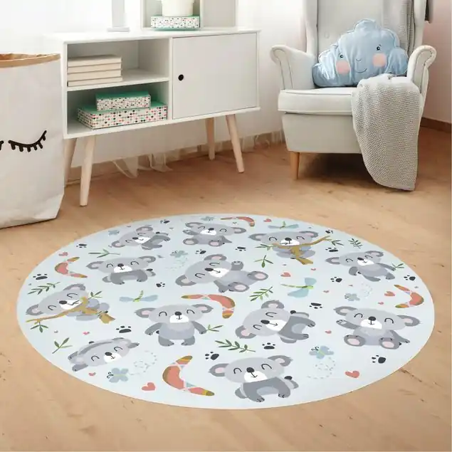 Abverkauf Spielende Koalabären mit Bummerang in Australien Runder Vinyl-Teppich