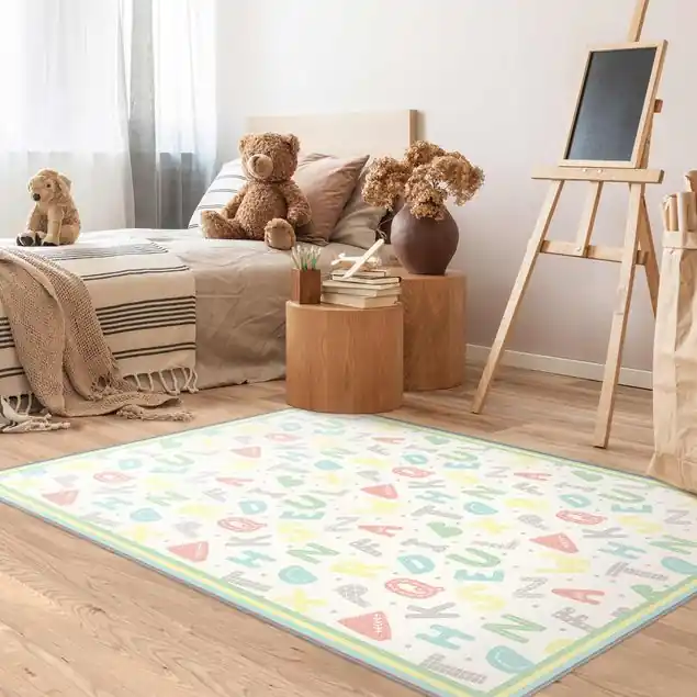 Alphabet in Pastellfarben mit Rahmen                               Teppich Neu