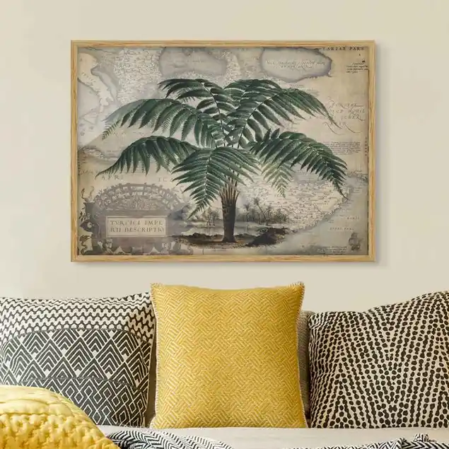 Aktuell Vintage Collage - Palme und Weltkarte