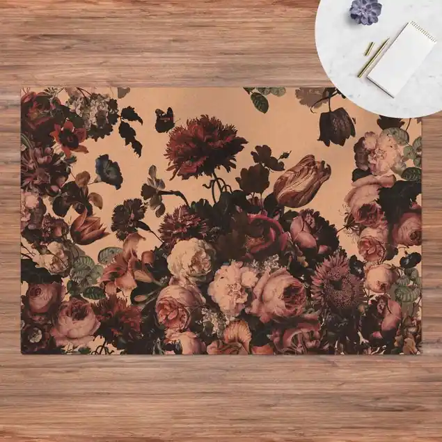 Altmeisterlicher Blumenrausch mit Rosen Bouquet                               Kork-Teppich Angebot
