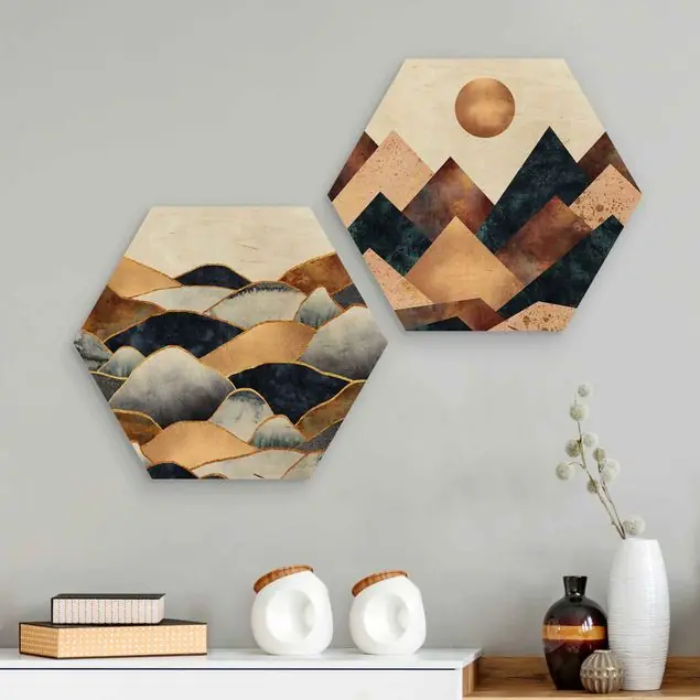 Angebot Geometrische & Goldene Berge Aquarell