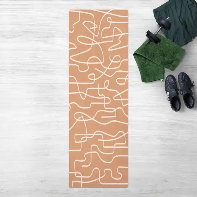 Abstrakter Linienfluss Weiß                               Kork-Teppich Top-Angebot