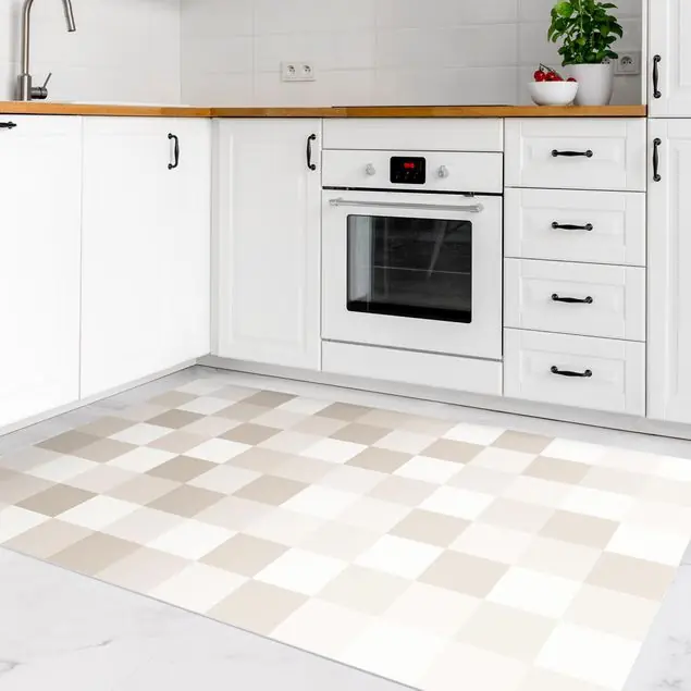 Abverkauf Geometrisches Muster Buntes Schachbrett Sand Vinylteppich