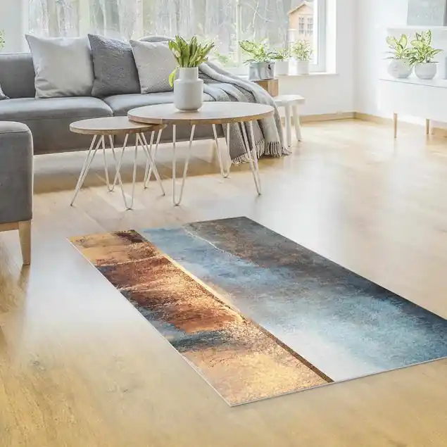 Abstraktes Seeufer in Gold                               Vinylteppich Mega-Angebot
