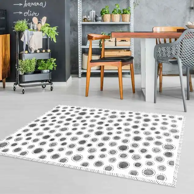 Abverkauf Graue Aquarell Polkadots mit Pünktchen und Rahmen Vinylteppich
