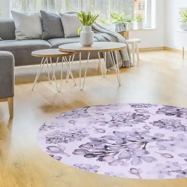 Zartes Aquarell Fliederblüten Muster Runder Vinyl-Teppich Sichere Zahlung