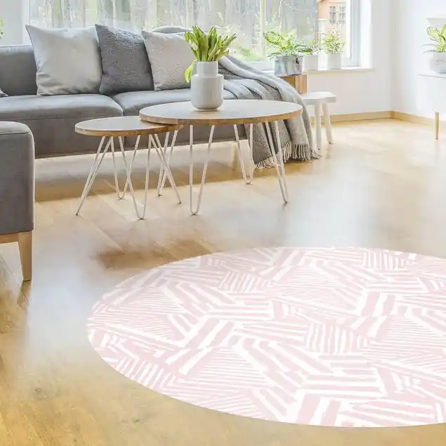 Zackige Streifen in Zartrosa                               Runder Vinyl-Teppich Preisreduziert