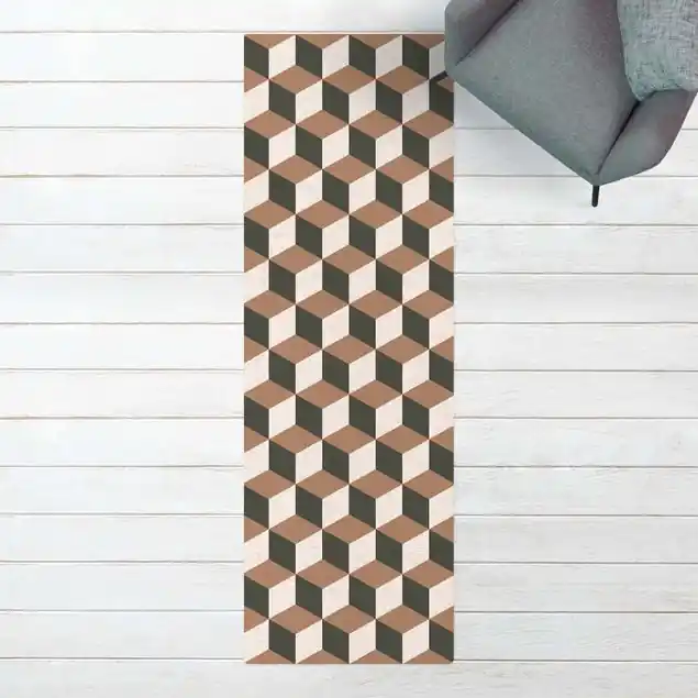 Abverkauf Geometrischer Fliesenmix Würfel Blaugrau Kork-Teppich