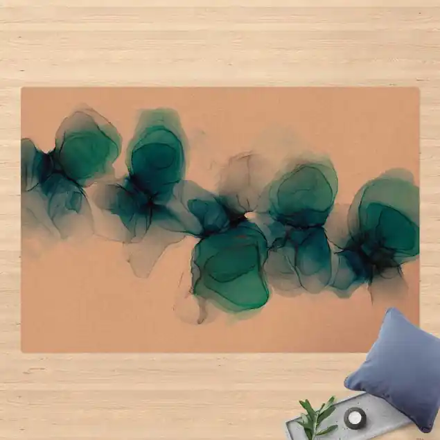 Angebot Wilde Blüten in Blau und Gold Kork-Teppich