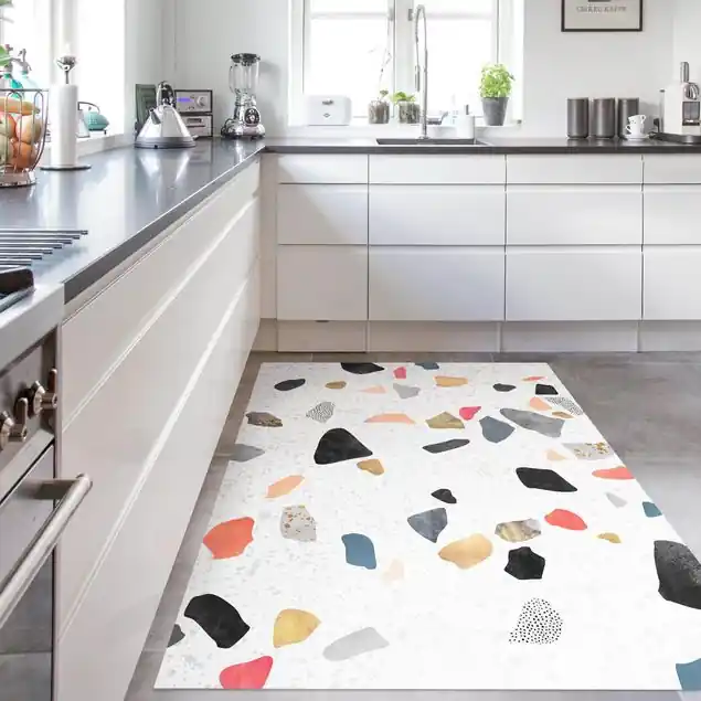Weißer Terrazzo mit Goldsteinchen Vinylteppich Super-Preis