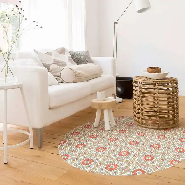 Abverkauf Orientalisches Muster mit bunten Kacheln                               Runder Vinyl-Teppich