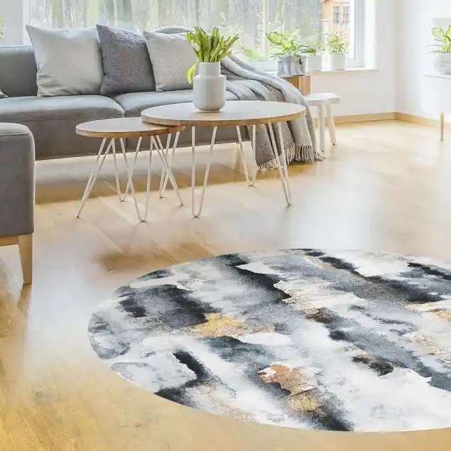 Abstraktes Aquarell mit Gold Runder Vinyl-Teppich Nur Für Kurze Zeit