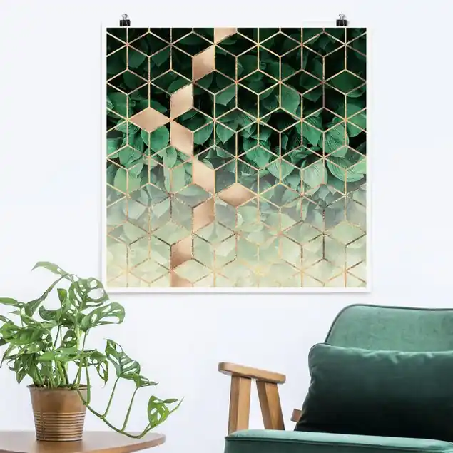 Abverkauf Grüne Blätter goldene Geometrie