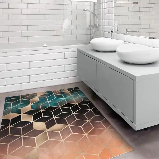 Wochenendangebot Türkis Rosé goldene Geometrie Vinylteppich