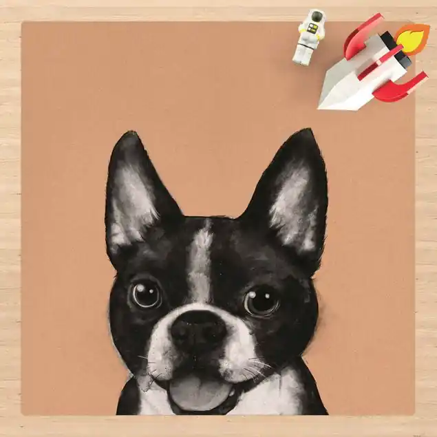 Angebot Illustration Hund Boston Schwarz Weiß Malerei Kork-Teppich