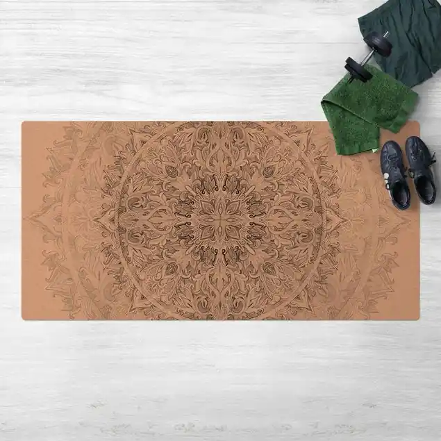 Abverkauf Mandala Aquarell Ornament Muster schwarz weiß Kork-Teppich
