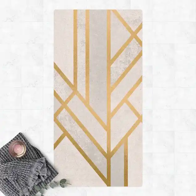 Aktuell Art Deco Geometrie Weiß Gold Kork-Teppich