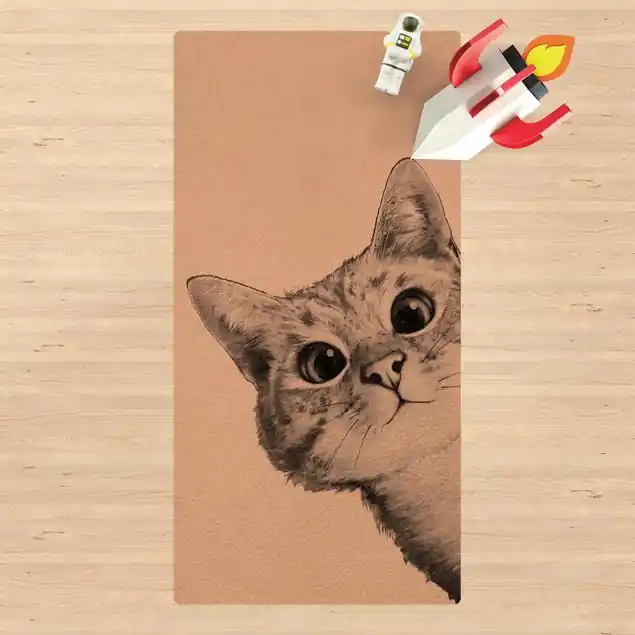 Zertifiziert Illustration Katze Zeichnung Schwarz Weiß Kork-Teppich
