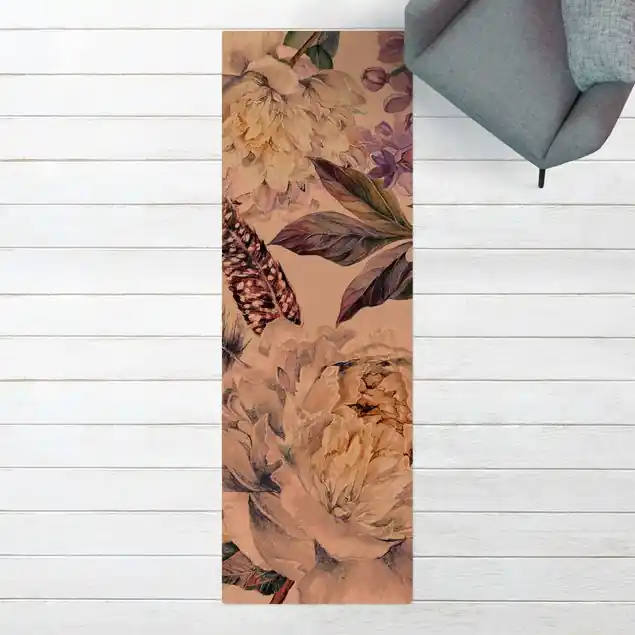Zartes Aquarell Boho Blüten und Federn Muster Kork-Teppich Sichere Zahlung