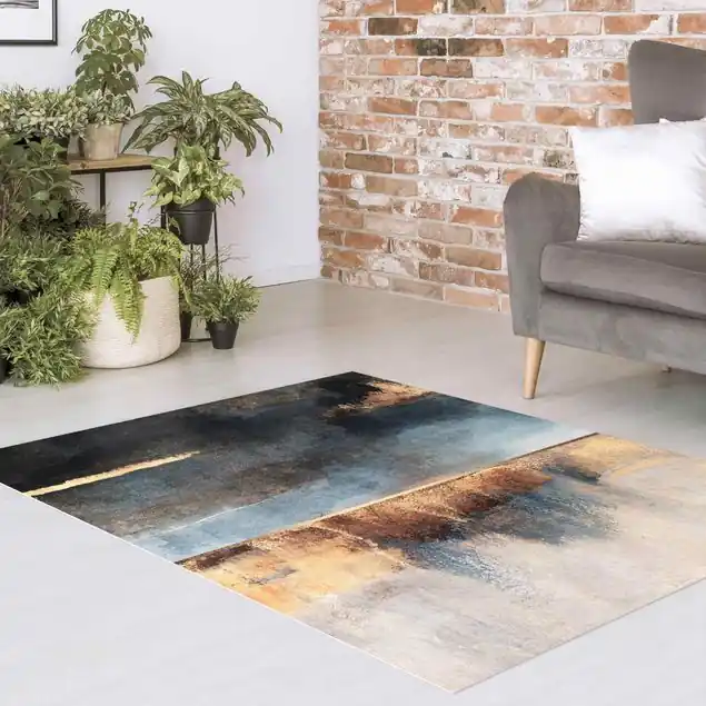 Abstraktes Seeufer in Gold                               Vinylteppich Must-Have