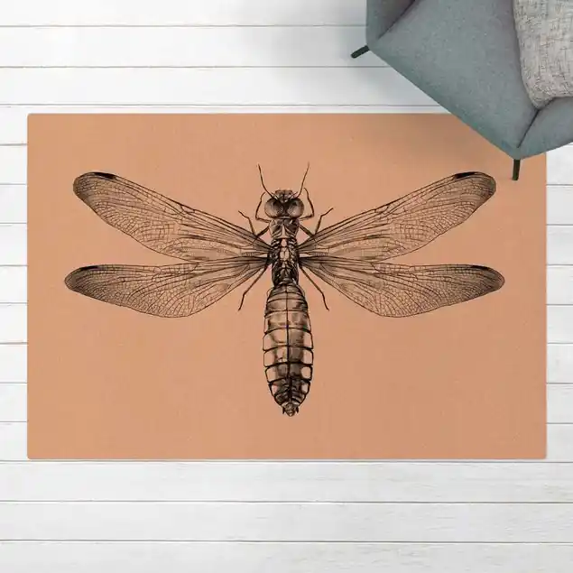 Solange Der Vorrat Reicht Illustration fliegende Libelle Schwarz                               Kork-Teppich