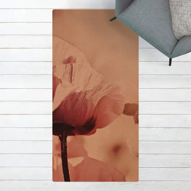 Zartrosane Mohnblüte mit Wassertropfen Kork-Teppich Top-Preis