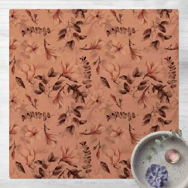 Abverkauf Blüten mit Grauen Blättern vor Rosa                               Kork-Teppich