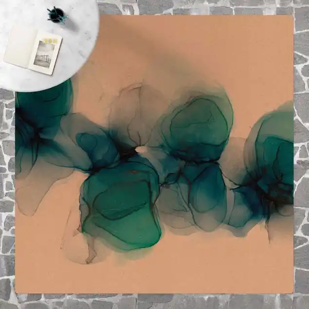 Wilde Blüten in Blau und Gold Kork-Teppich Billig