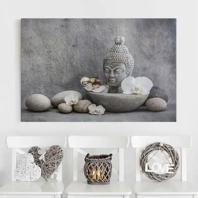 Zen Buddha, Orchideen und Steine Rabatt