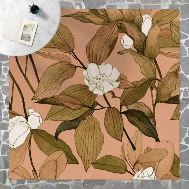 Angebot Romantisches Blütenaquarell Weiße Blüten Kork-Teppich