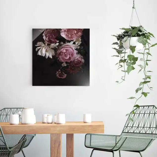 Abverkauf Rosa Blumen auf Schwarz Vintage