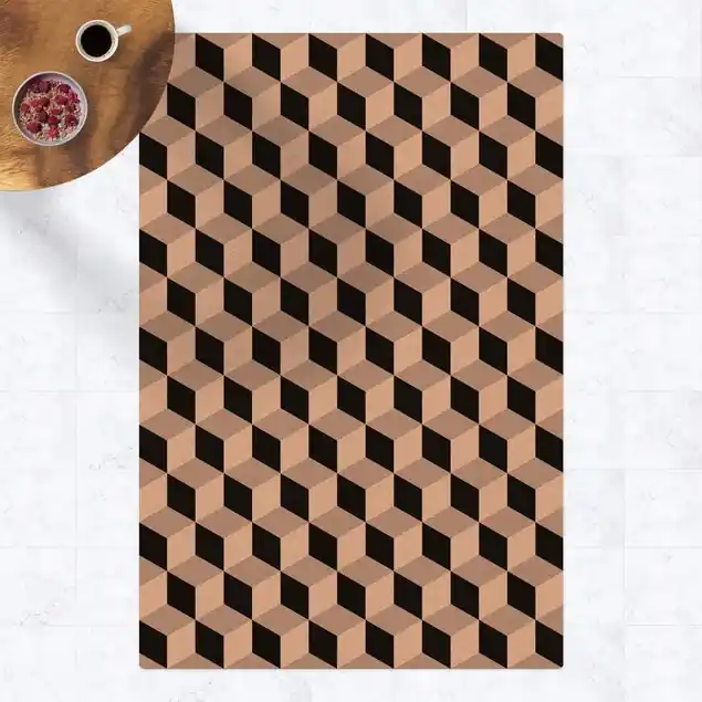 Zertifiziert Geometrischer Fliesenmix Würfel Schwarz Kork-Teppich