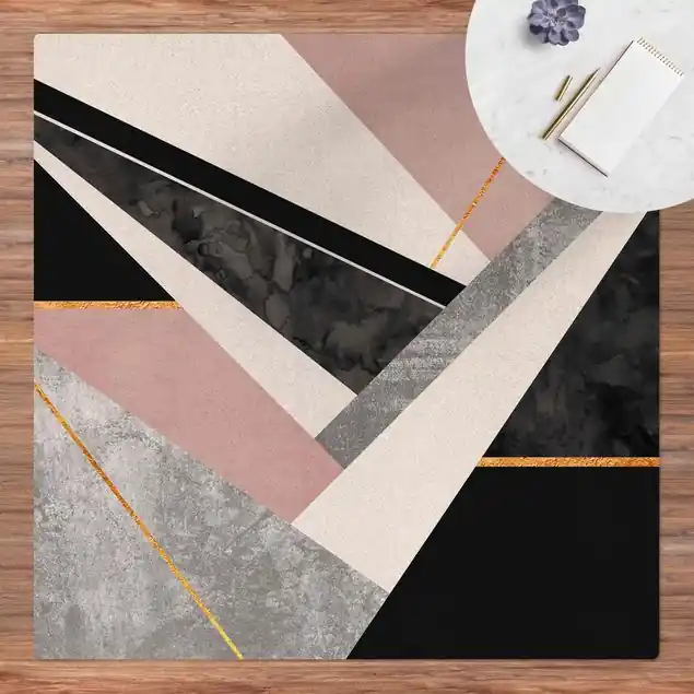 Aktuell Schwarz Weiß Geometrie mit Gold                               Kork-Teppich