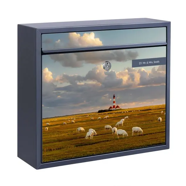 Nordsee Leuchtturm mit Schafsherde Briefkasten mit eigenem Text Begrenztes Angebot