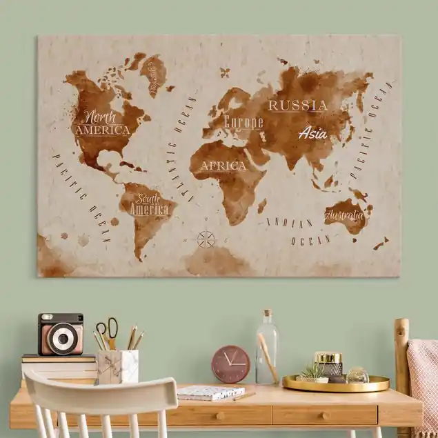 Weltkarte Aquarell beige braun Must-Have