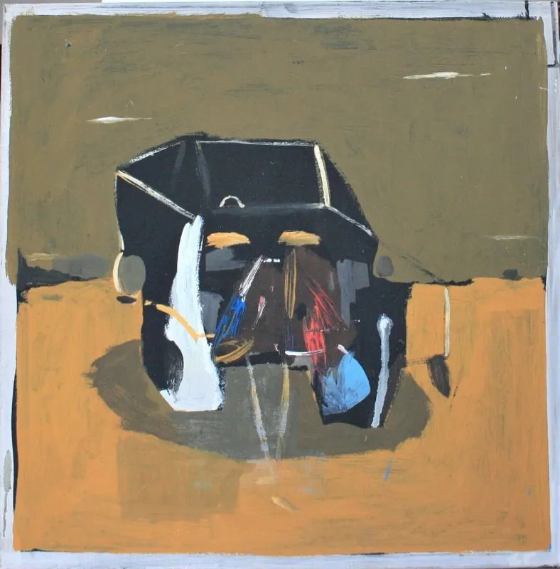 abstract car in a landscape - acryl und lackfarbe auf leinwand Echt