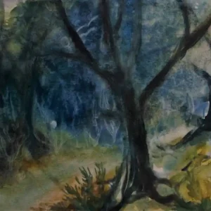 „Studie – Wald als geheimnisvoller Ort“ (1/2) Aquarellfarben, Papier (35cm x 25cm) Neu Im Sortiment